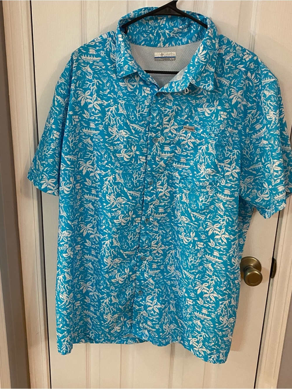 Columbia PFG Blue Tropical Hawaiian Fishing Shirt XL
